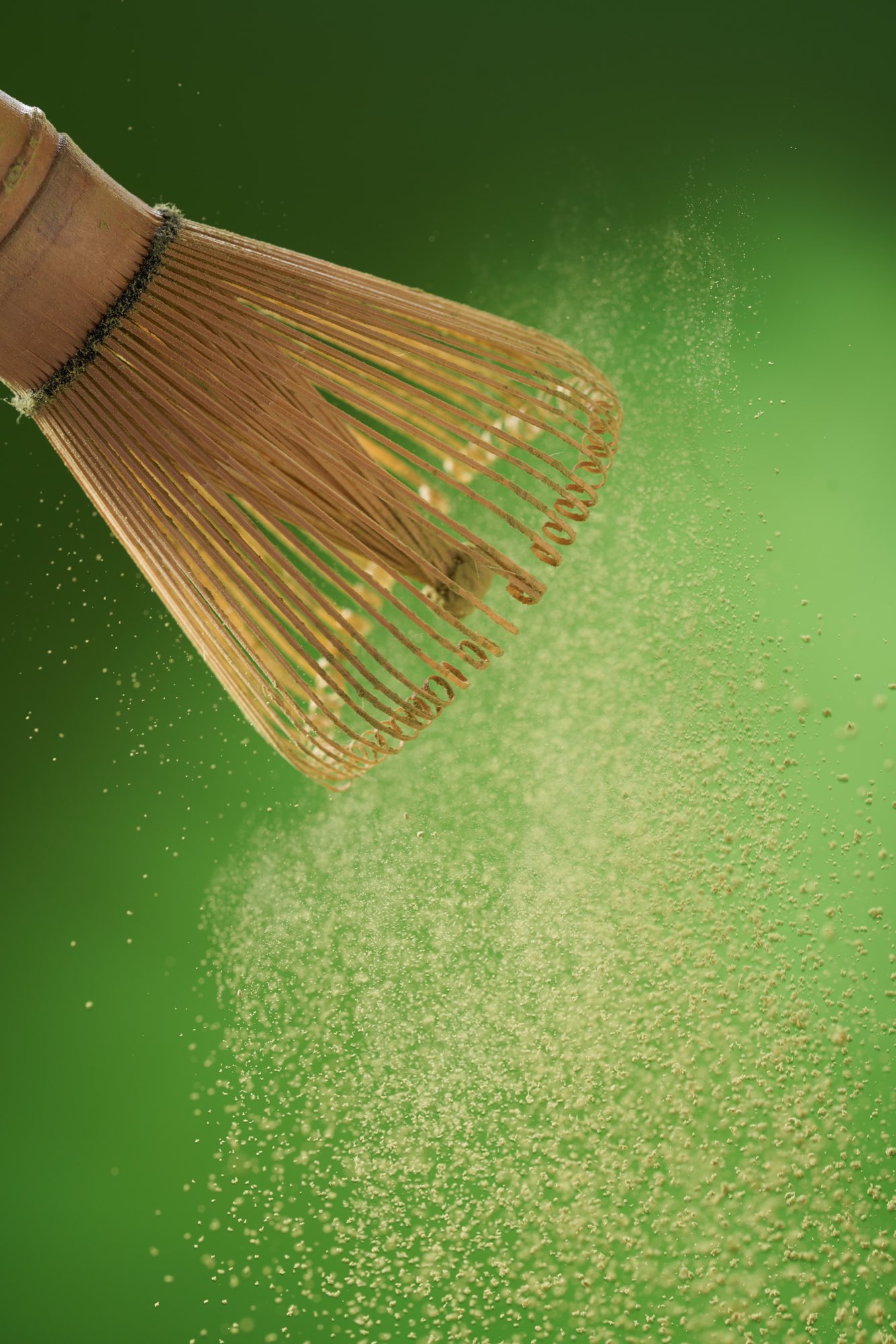 Bamboo whisk with matcha powder